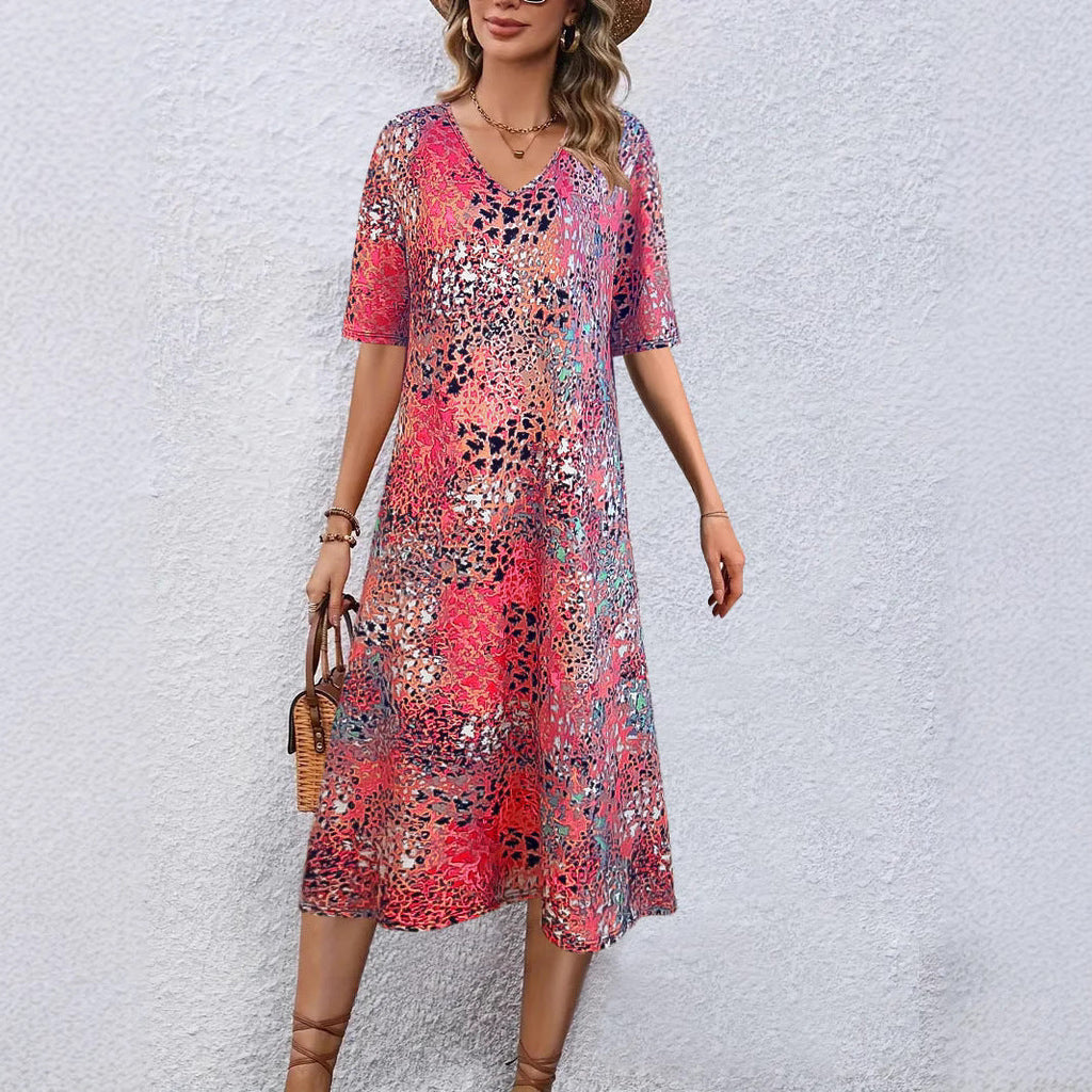 Damen-Midikleid mit V-Ausschnitt im lässigen Animal-Print-Stil, Größe S