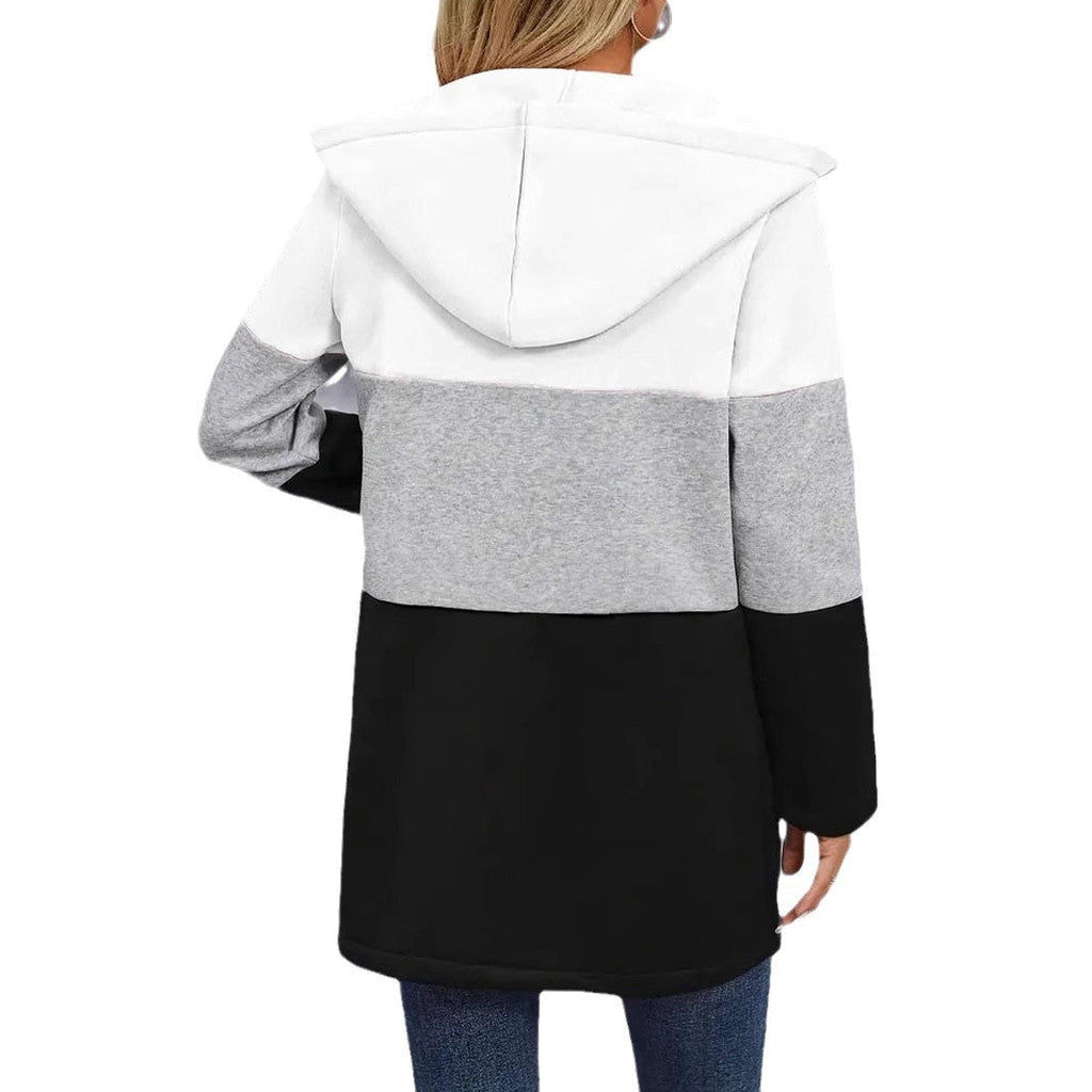 Women's hooded jacket in a modern color block design, size