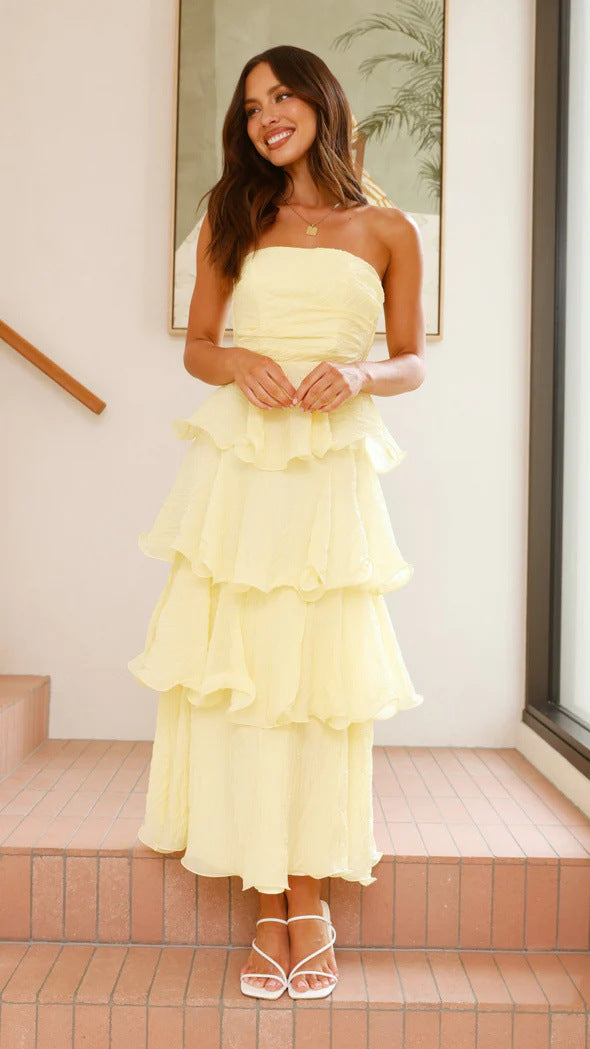 Valenzora | Strapless Tiered Dress Backless Layered Design Elegant Flowing Cut