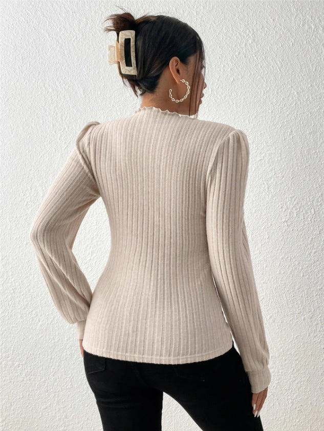Valenzora CozyKnit scalloped turtleneck long sleeve sweater
