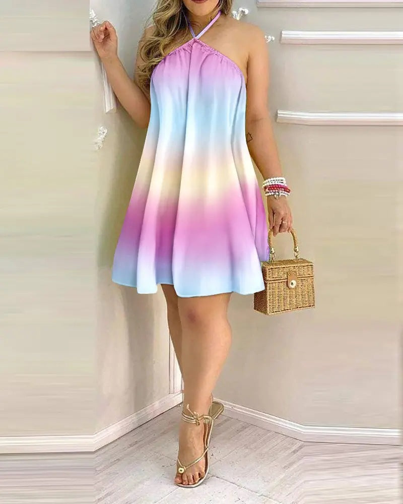 Valenzora | Bedrucktes Neckholder-Kleid mit Cold-Shoulder-Cut-Outs