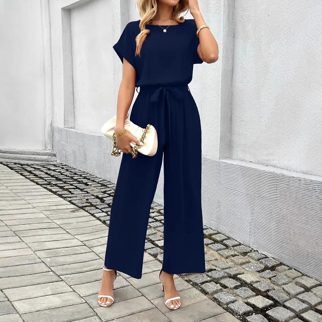 Damen Jumpsuit mit weitem Bein und Taillengürtel, Größe