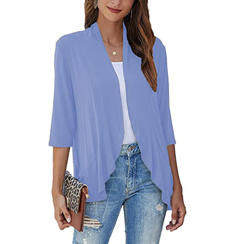 Women's lightweight chiffon jacket with open front and 3/4 sleeves, size