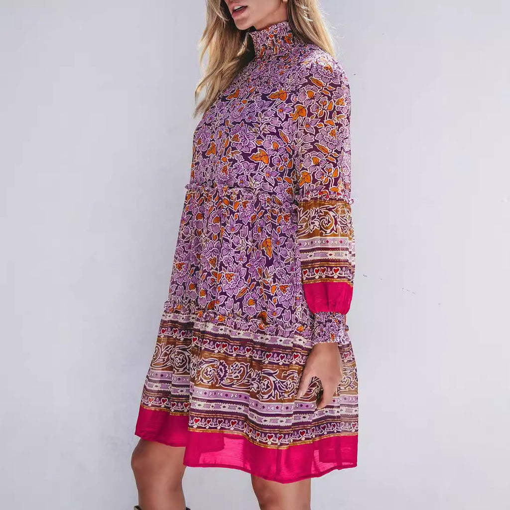 Damen-Midikleid im Boho-Stil mit elastischem Bund und voluminösen Ärmeln, Größe [Größe fehlt]
