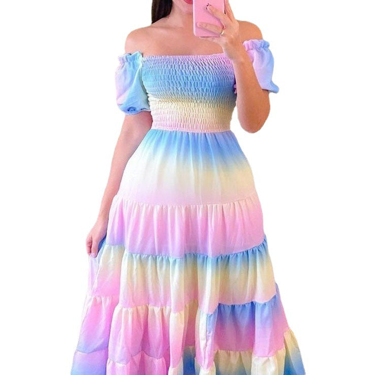 Damen-Midikleid mit schulterfreiem Design und verspieltem Schmetterlingsmuster, Größe S