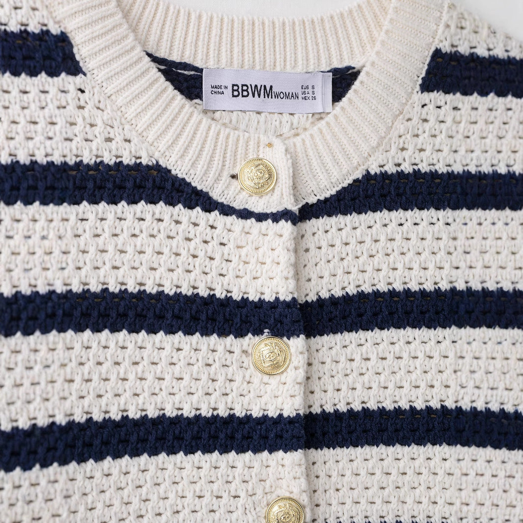 Damen-Kurzarm-Cardigan mit auffälligem Streifenmuster und zeitlosem Design, Größe S
