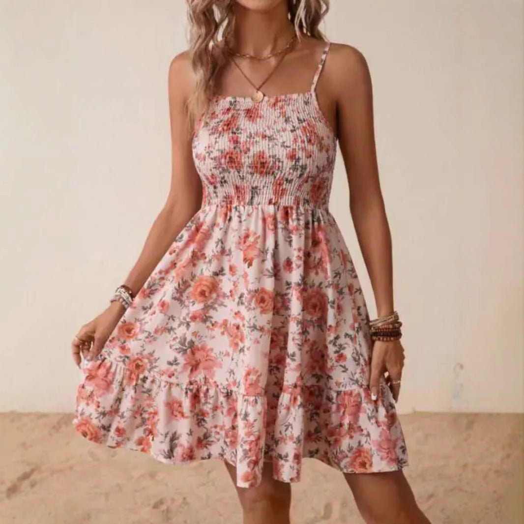 Women's floral dress with elasticated top and gathered skirt, size