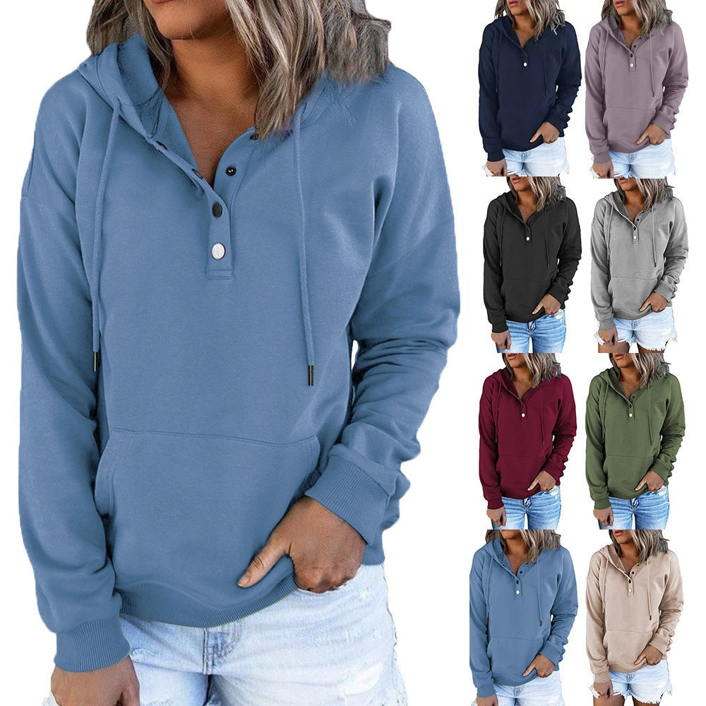 Damen-Hoodie mit funktionellen Knöpfen und lässiger Passform, Größe S