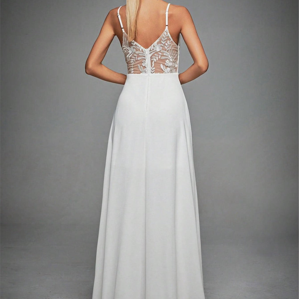 Valenzora | V-Ausschnitt trägerloses Abendkleid Spitze rückenfrei großes Schwing-Tanzkleid Partykleid Brautjungfernkleid