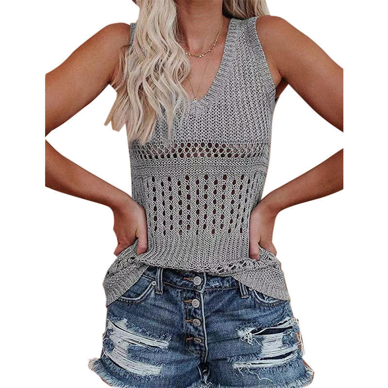 Luftig gestricktes Damen-Top mit V-Ausschnitt und zarten Lochmustern, Größe