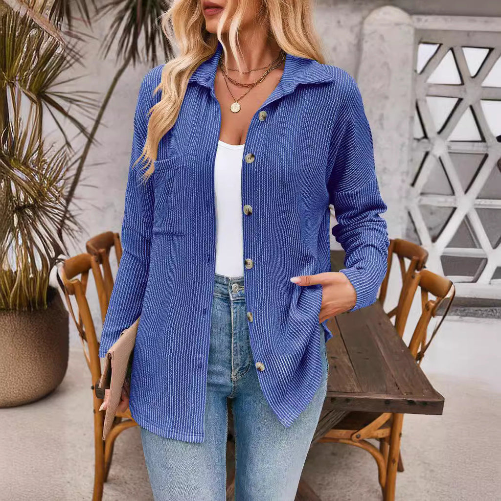 Women's casual cardigan with button placket, size
