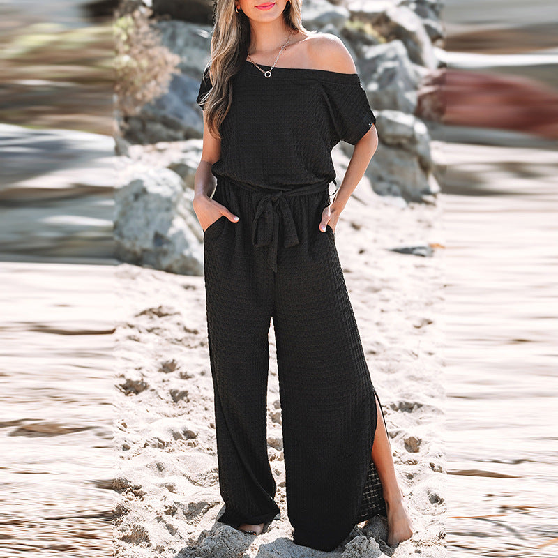 Women's casual jumpsuit with a wide cut and elasticated waistband, size