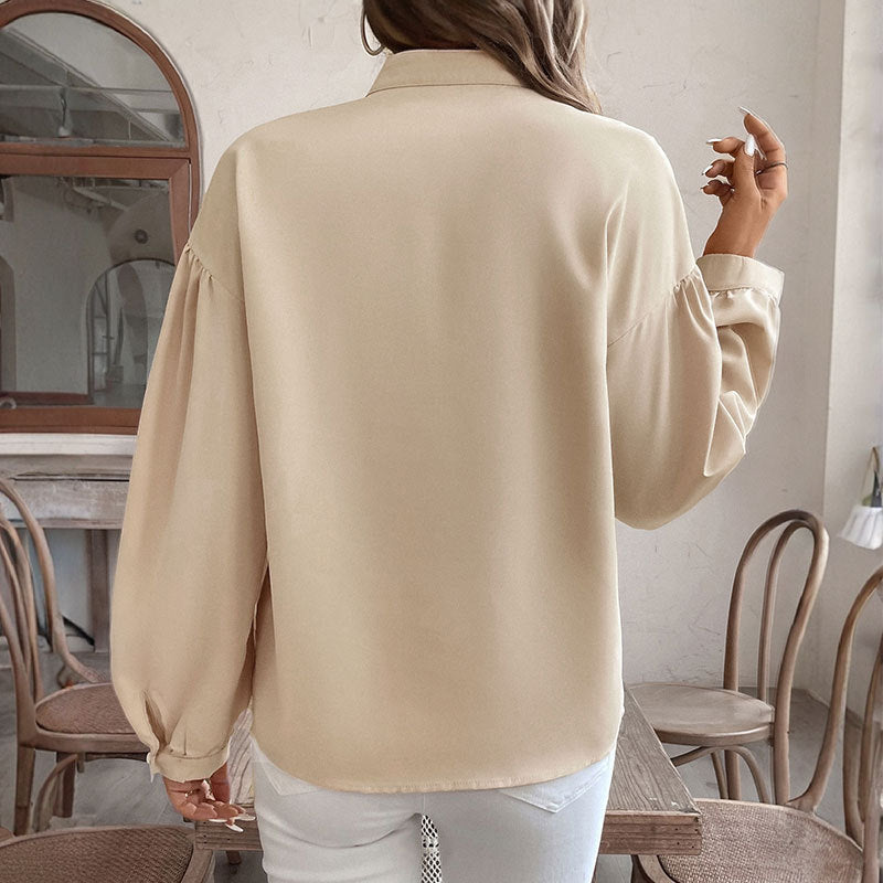 Women's blouse with elegant embroidered neckline, size
