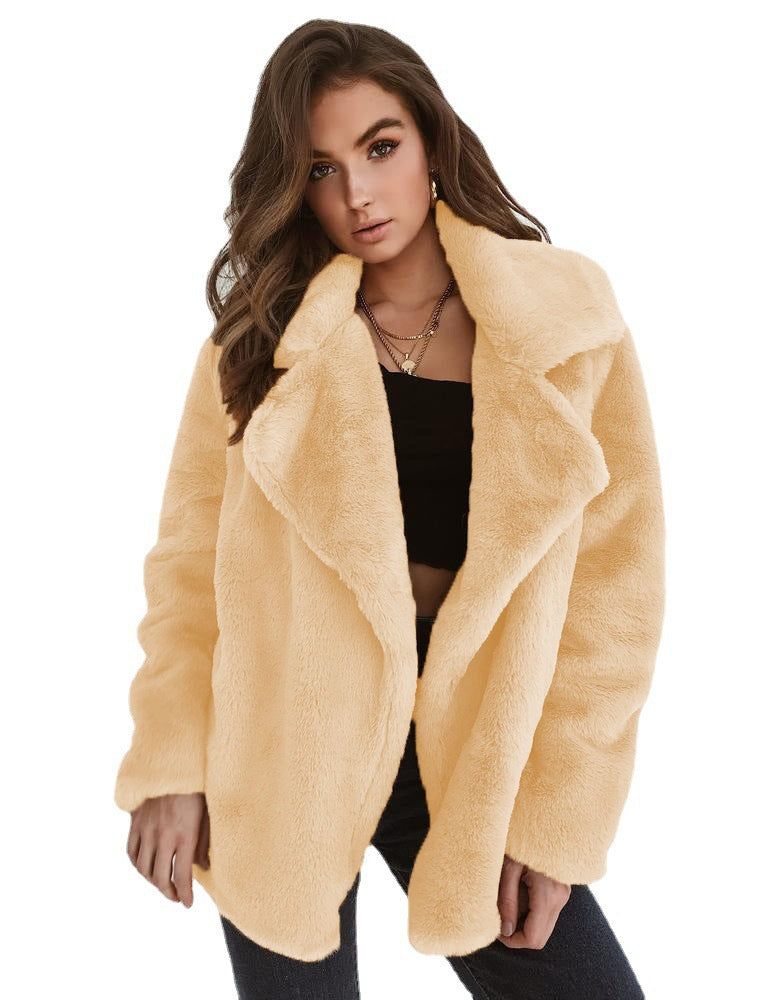 Women's elegant faux fur jacket with soft collar and relaxed fit, size [size]