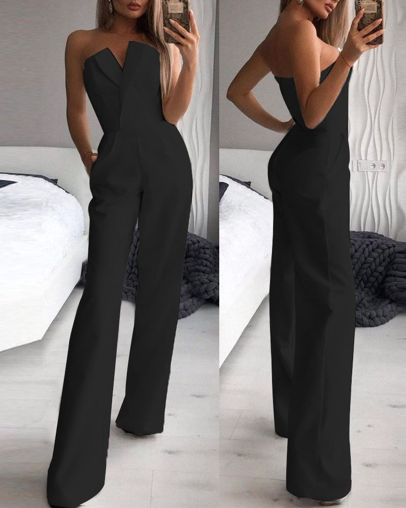Valenzora | Asymmetrical lapel mid-waist commuter jumpsuit