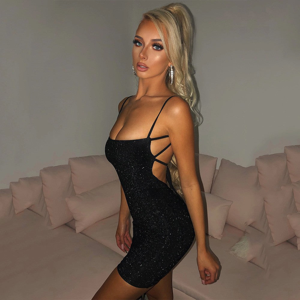 Damen Glitzer-Minikleid mit Spaghettiträgern Größe