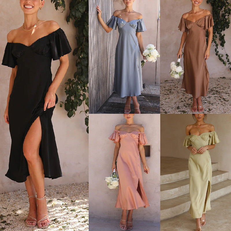 Women's off-the-shoulder midi dress with voluminous sleeves and elegant accents, size Valenzora
