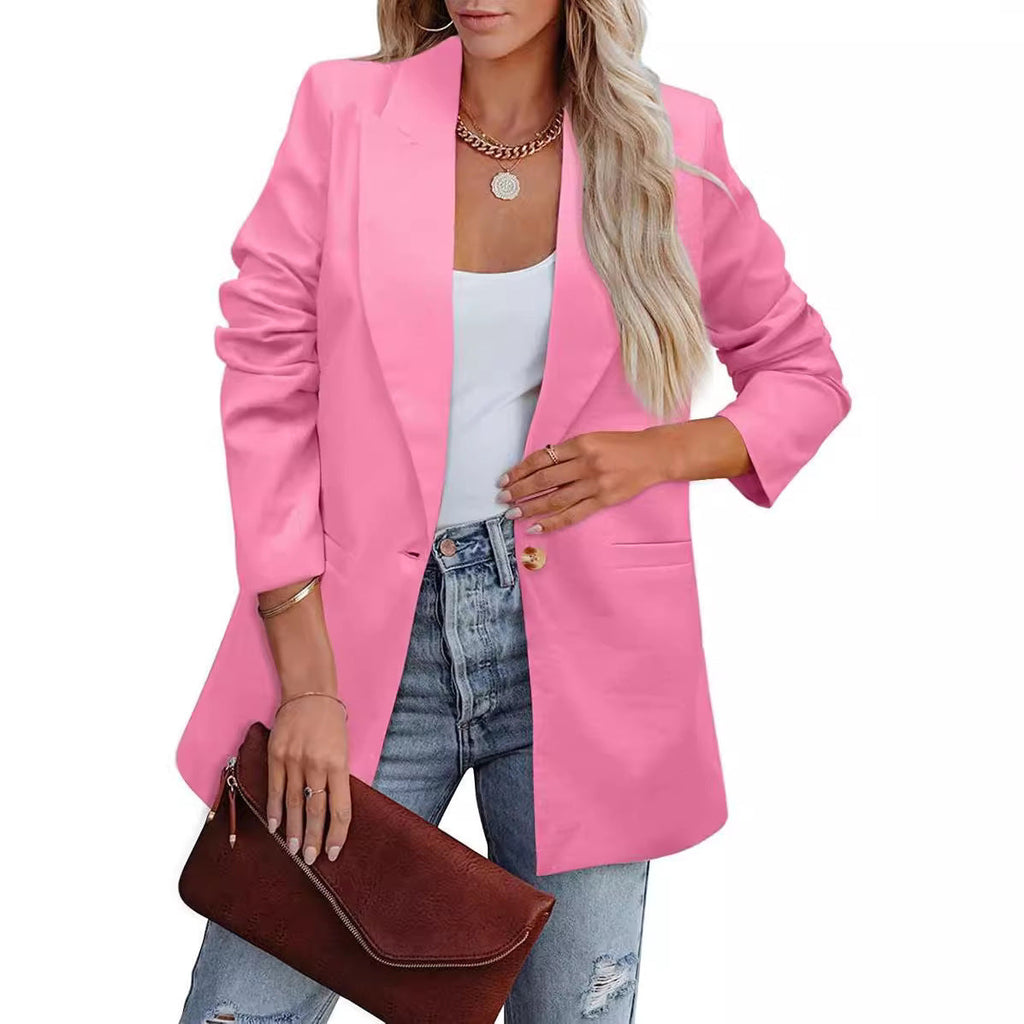 Women's elegant casual blazer with a relaxed cut and two pockets, size S