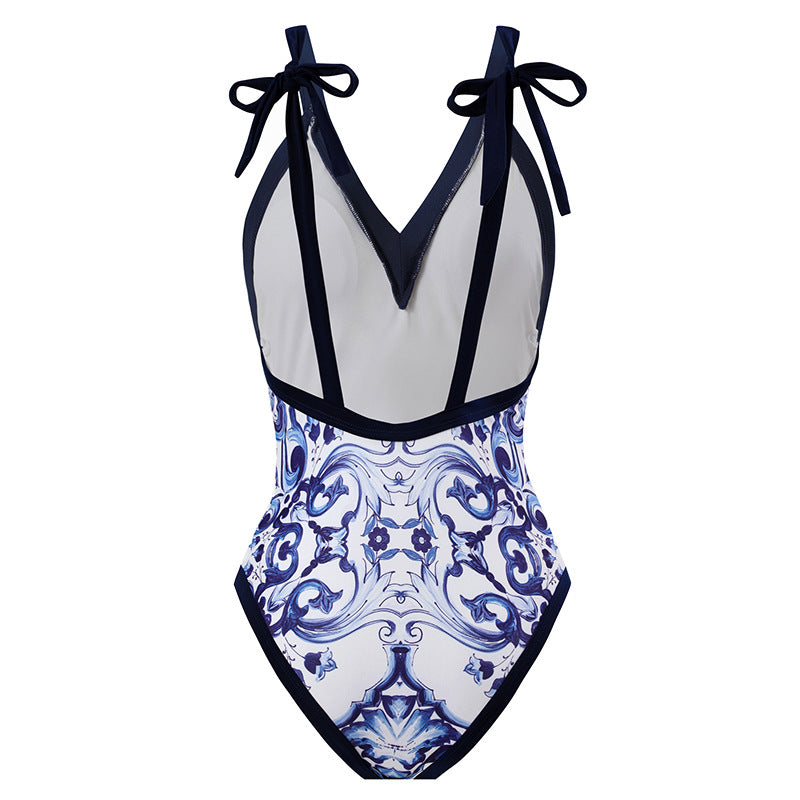 Women's beach pareo with elegant floral design and adjustable tie belt, size S