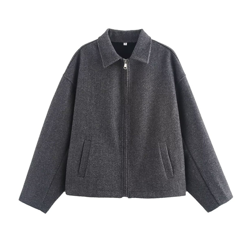 Women's transitional jacket made of high-quality wool blend with practical pockets, size