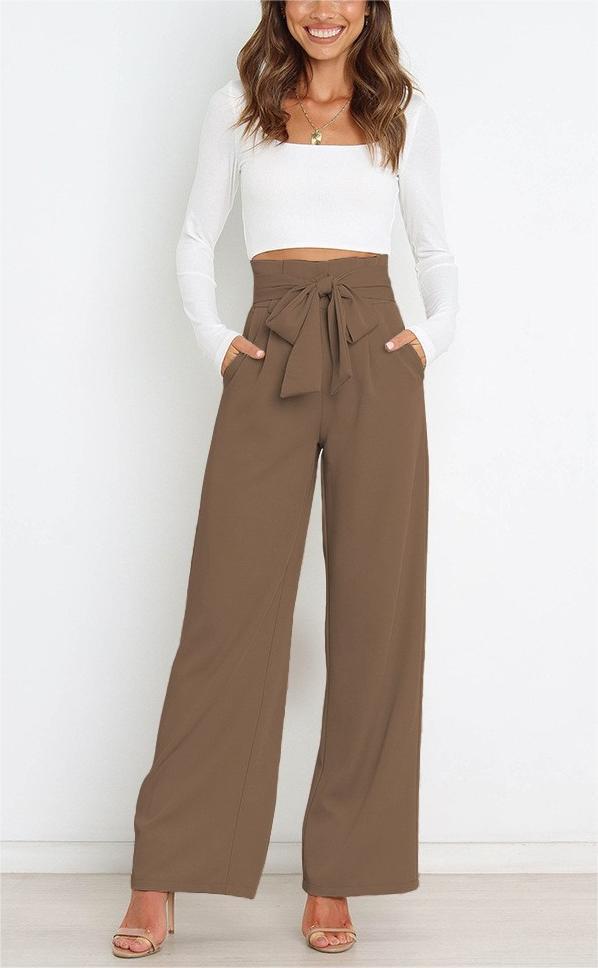 Elegante Damen-Hose mit weitem Bein und Gürtel, Größe