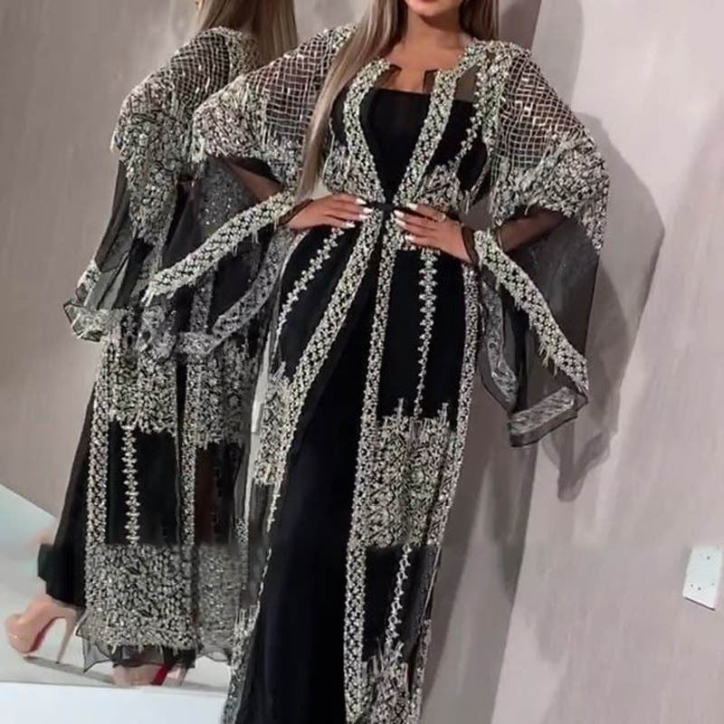Elegantes Damen-Abendkleid mit kunstvollen Spitzen- und Paillettenverzierungen, Größe Valenzora