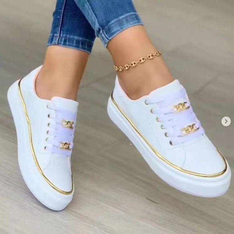 Women's sneakers with a fashionable satin upper and elegant gold accents, size Valenzora