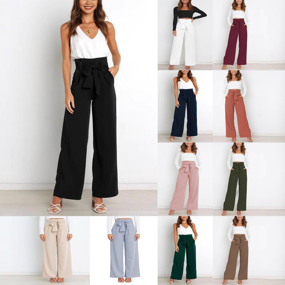 Elegante Damen-Hose mit weitem Bein und Gürtel, Größe