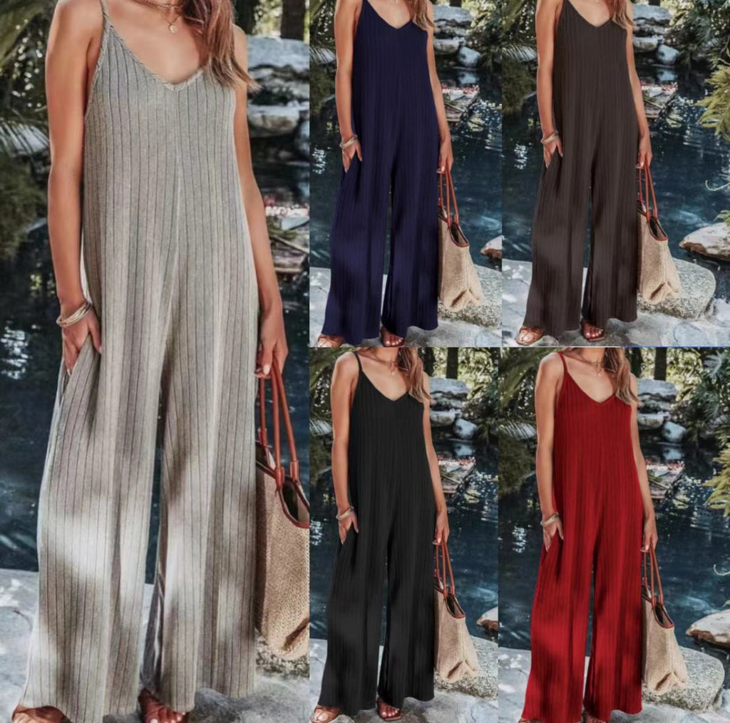 Eleganter Damen-Jumpsuit gestreift, weites Bein, Größe