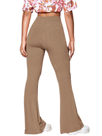 Damen-Bootcut-Hose aus elastischem Rippmaterial mit hoher Taille, Größe [size missing]