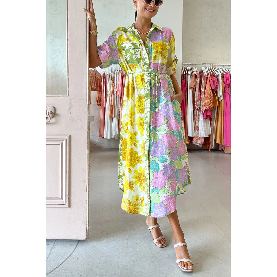 Valenzora | Spring Summer Loose Holiday Dress Casual Short Sleeve Lace-up Pocket Dress