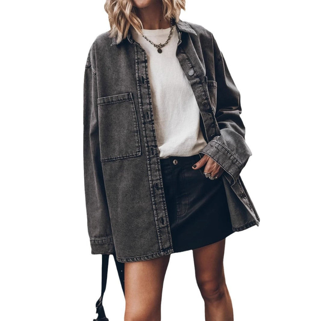 Women's denim overshirt with a relaxed fit, size