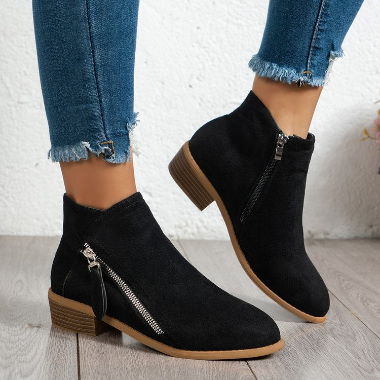 Damenstiefeletten mit seitlichem Reißverschluss und elegantem Samtobermaterial, Größe S