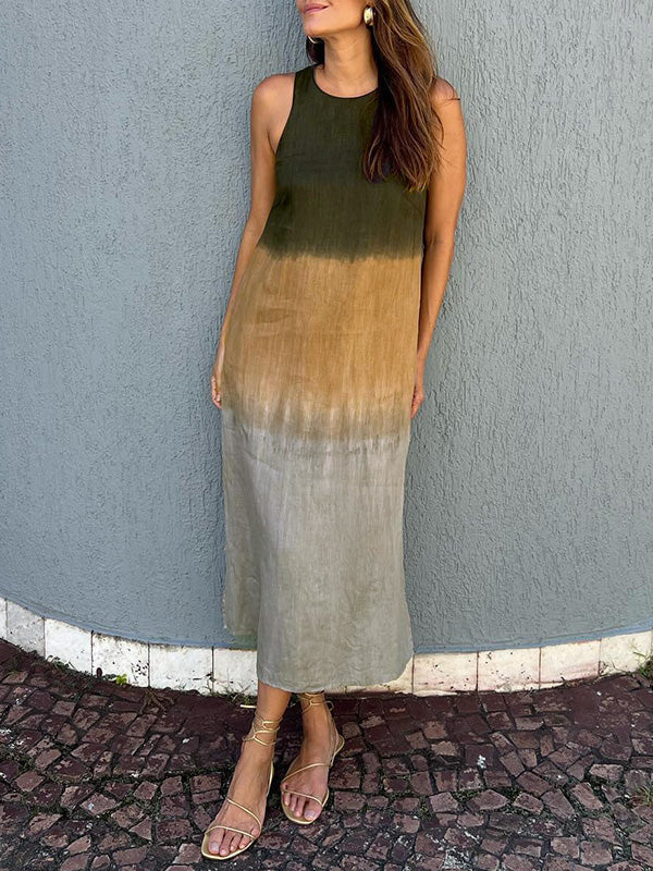 Valenzora | Casual Cotton-Linen Sleeveless Gradient Dress