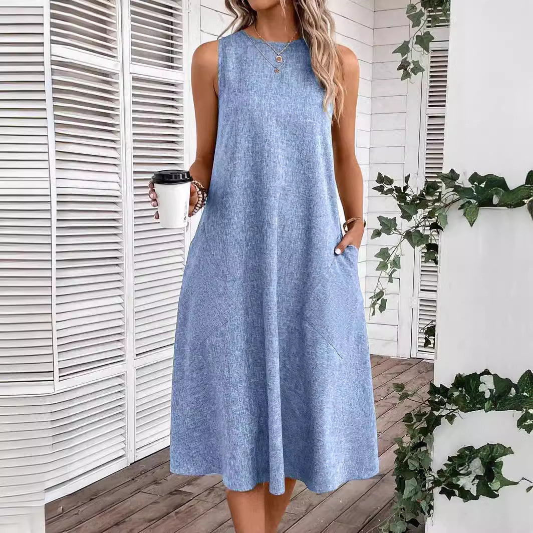 Damen Midi-Freizeitkleid mit tiefem Ausschnitt und praktischen Taschen, Größe S
