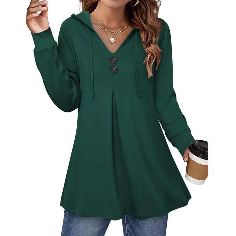 Damen Kapuzenpullover mit Knopfleiste und ausgestelltem Schnitt, Größe