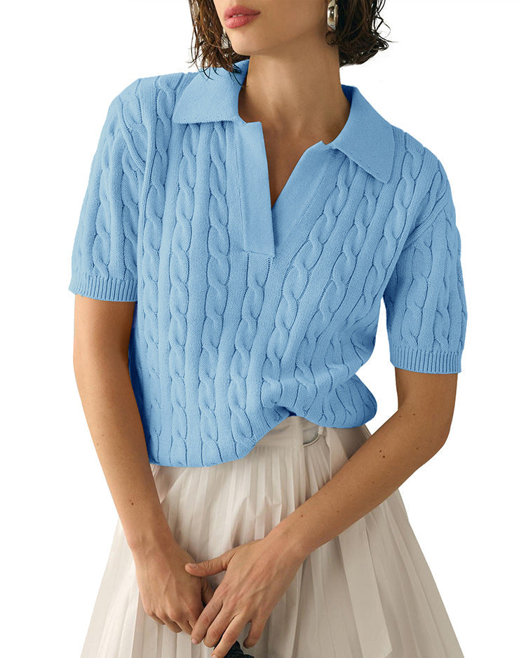Valenzora | Polo collar twist knit sweater