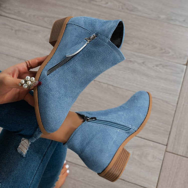 Damenstiefeletten mit seitlichem Reißverschluss und elegantem Samtobermaterial, Größe S