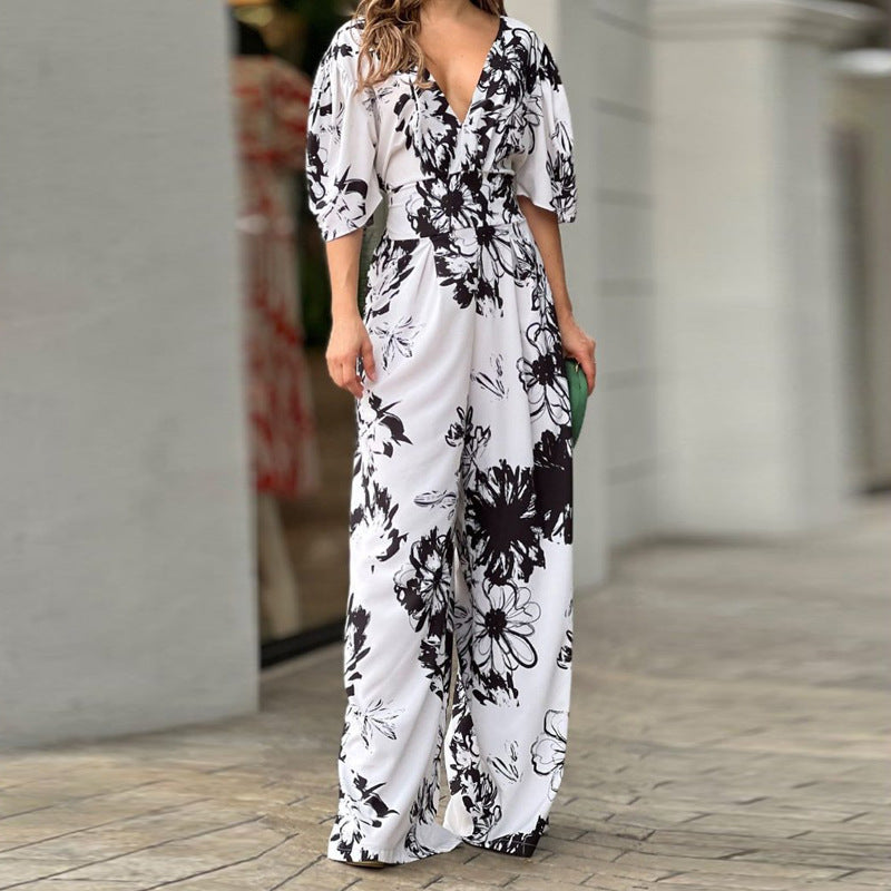 Eleganter Damen-Jumpsuit mit Blumenmuster, Größe