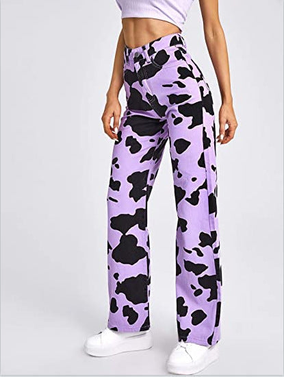 Valenzora | Damen Hose mit geradem Schnitt und Kuhfell-Print