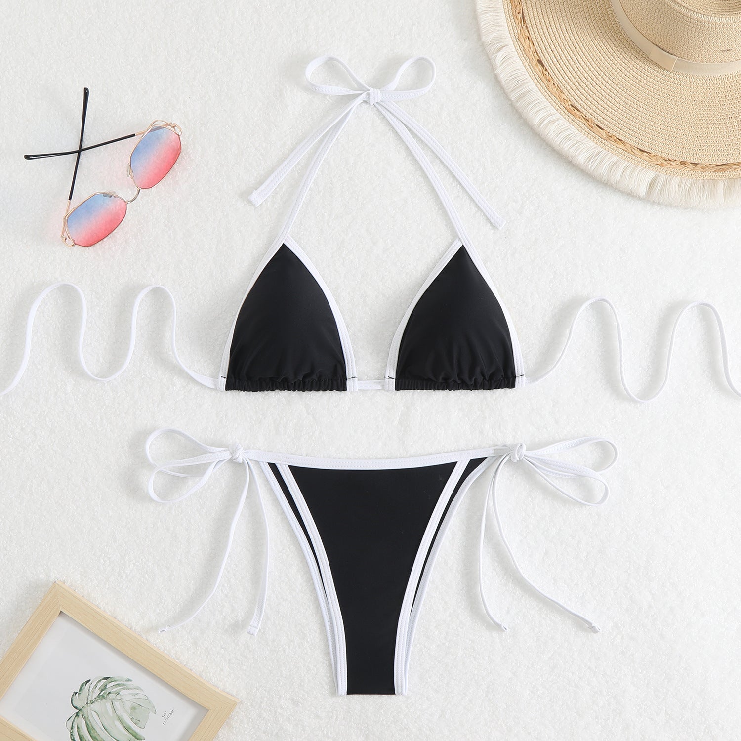 Women's triangle bikini set with adjustable bows and contrasting accents, size Valenzora