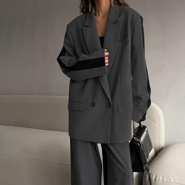 Valenzora | Office Casual Women's Contrast Color Coat & Wide Leg Trousers Sat