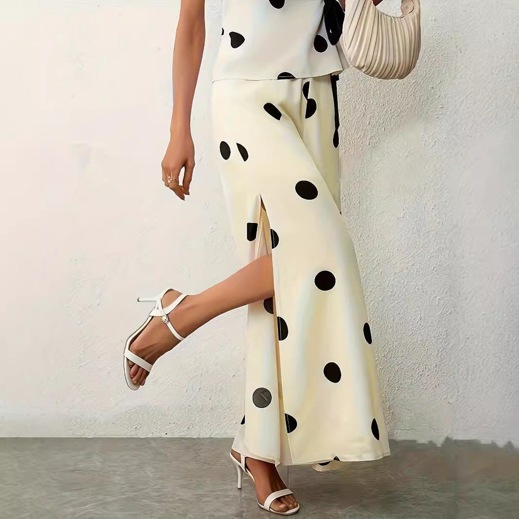 Damenweite, luftige Polka-Dot Palazzo-Hose mit eleganten Seitenschlitzen, Größe [Größe fehlt]