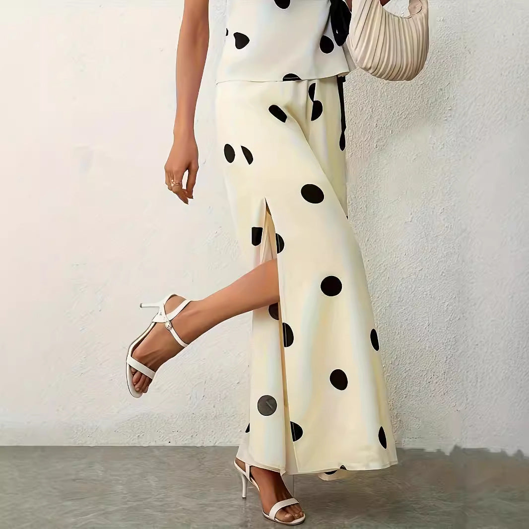 Damenweite, luftige Polka-Dot Palazzo-Hose mit eleganten Seitenschlitzen, Größe [Größe fehlt]