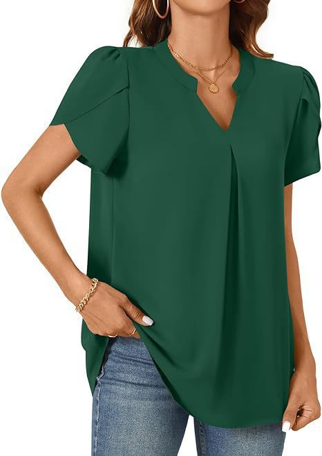 Women's blouse with elegant V-neck detail and light puff sleeves, size [size]