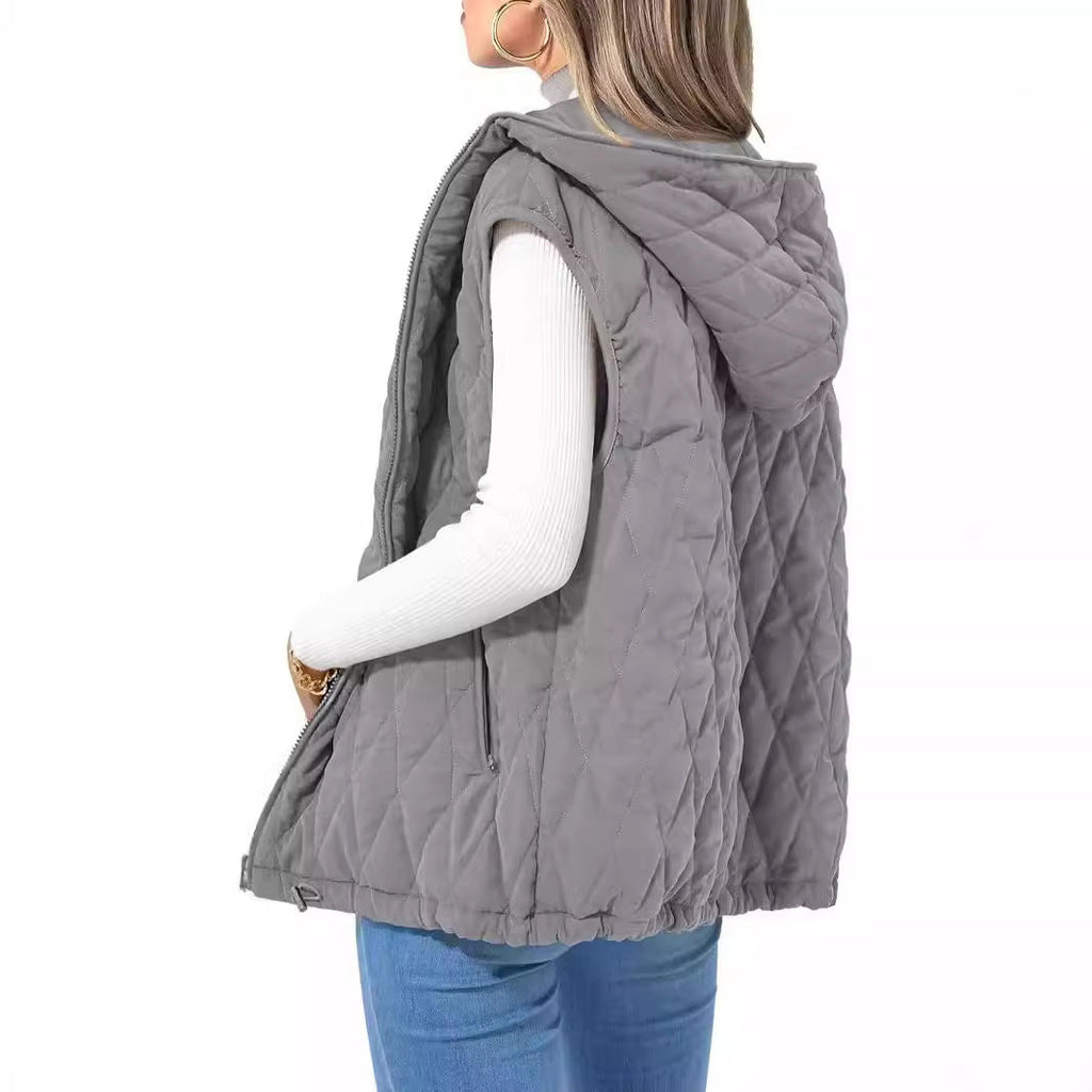 Women's quilted hoodie vest with practical pockets, size S
