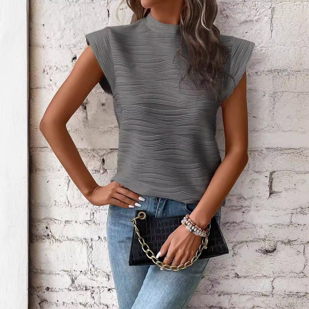 Elegantes Damen-Top mit strukturierten Puffärmeln und hohem Ausschnitt, Größe S