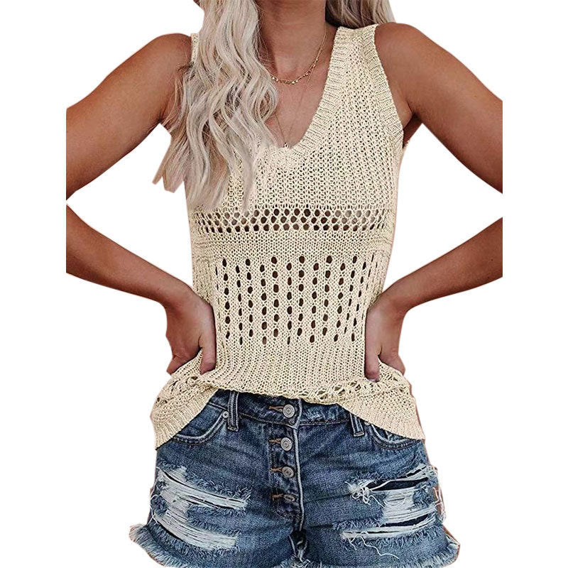 Luftig gestricktes Damen-Top mit V-Ausschnitt und zarten Lochmustern, Größe