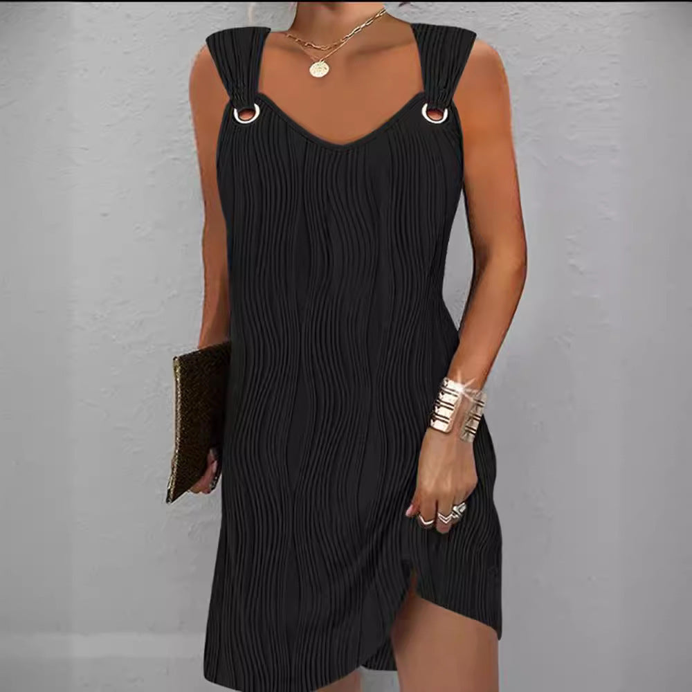 Women's summer dress with a unique wave pattern and fashionable strap details, size [size missing]