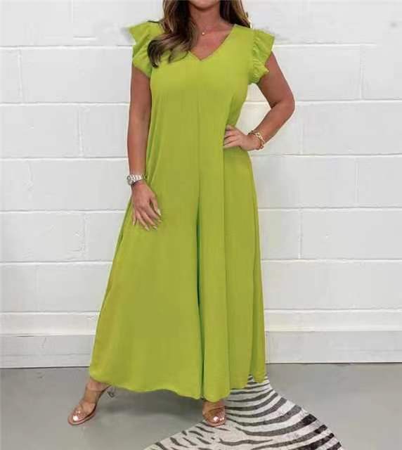 Exklusiver Damen-Jumpsuit mit voluminösen Rüschenärmeln und V-Ausschnitt, Größe S